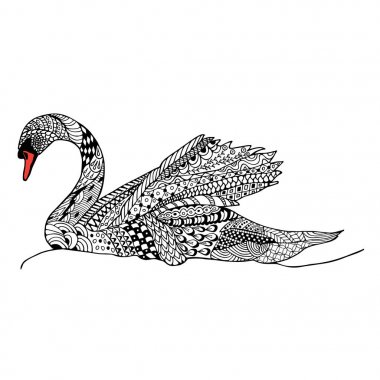 Kuğu doodle el beyaz zemin üzerine çizilmiş kroki