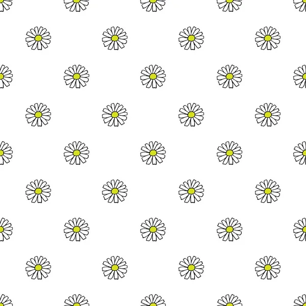 Daisy hand drawn pattern on white background . Vector illustration. — Stock Vector