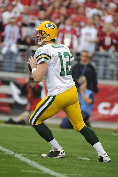 Dla Greenbay Packers rozgrywający Aaron Rodgers. — Zdjęcie stockowe