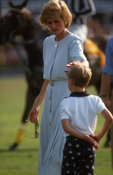 ここで息子のポロの試合の つに女性ダイアナ — ストック写真