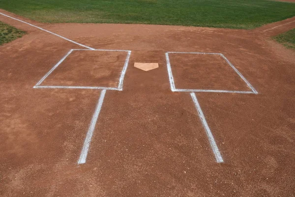 Baseball batters box at home plate before the start of the of a Baseball game. The game was played in Queen Creek Arizona.