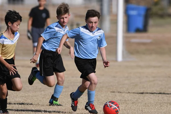 Niños Juego Fútbol Acción Entre Años Edad Parte Suroeste Los — Foto de Stock