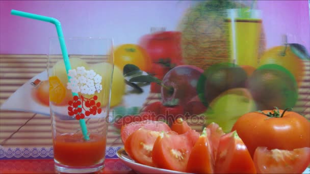 Tomato juice is being poured — Stock Video