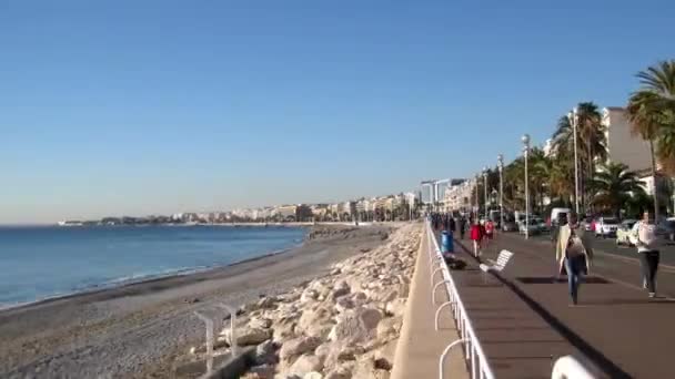 Hyperlapse of the empty beach of Nice, Francia Video Stock