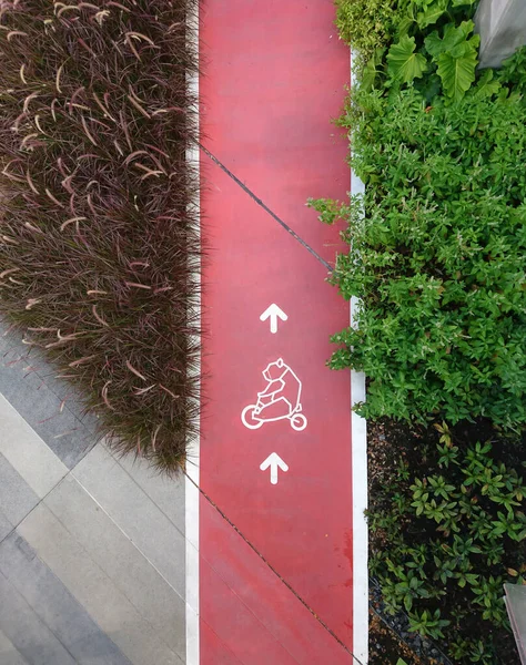 Parkta Kırmızı Renkli Bisiklet Yolu — Stok fotoğraf