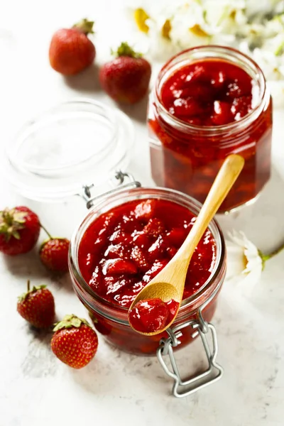 Homemade strawberry jam in the jars