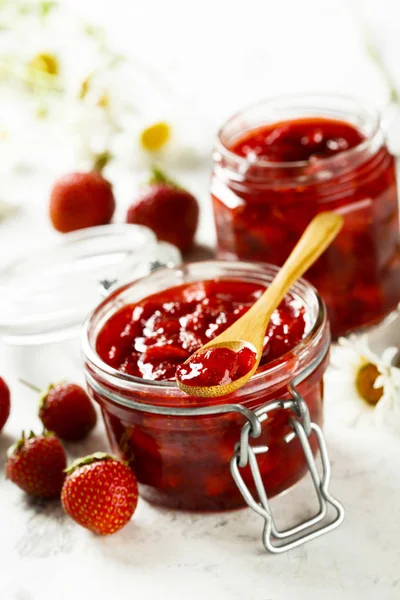 Homemade strawberry jam in the jars