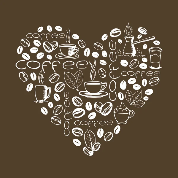 Forma de corazón llenada por fideos de café — Archivo Imágenes Vectoriales