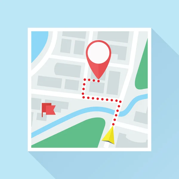 Carte avec marque de localisation et itinéraire Flat Icon — Image vectorielle