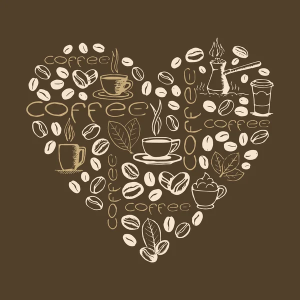 Heart Shape Filled by Coffee Doodles — Stock Vector