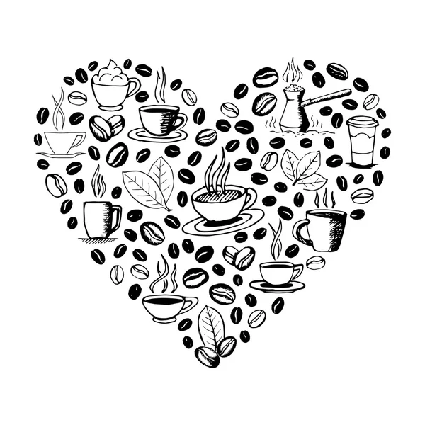 Tvar srdce plné kávové čmáranice — Stockový vektor