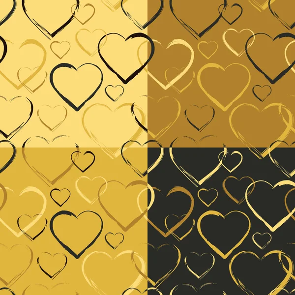 Satz goldener Herzen nahtlose Muster — Stockvektor