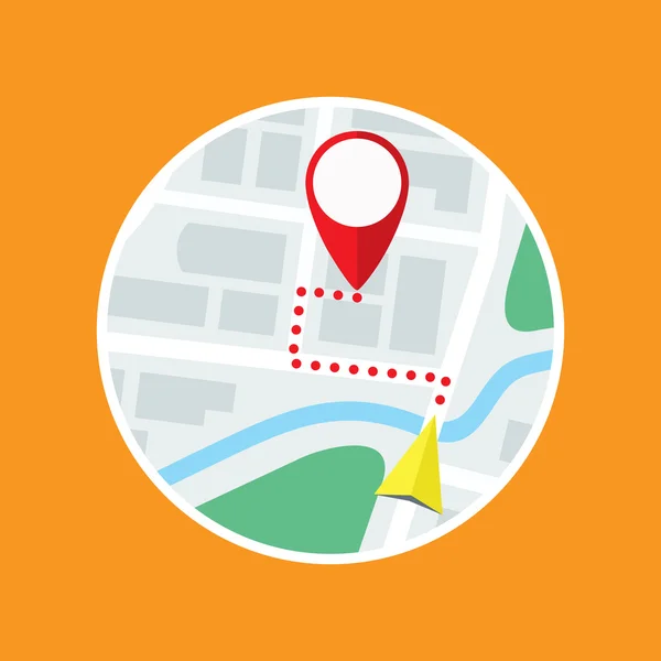 Carte de la ville avec symbole GPS et icône d'itinéraire plat — Image vectorielle