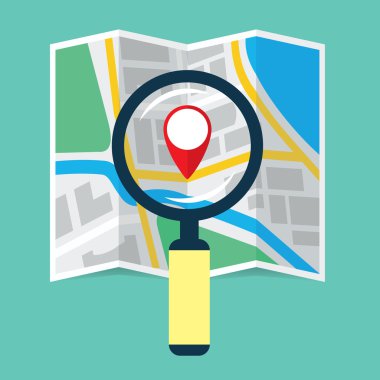 Büyüteç katlanır harita düz simgesi üzerinde