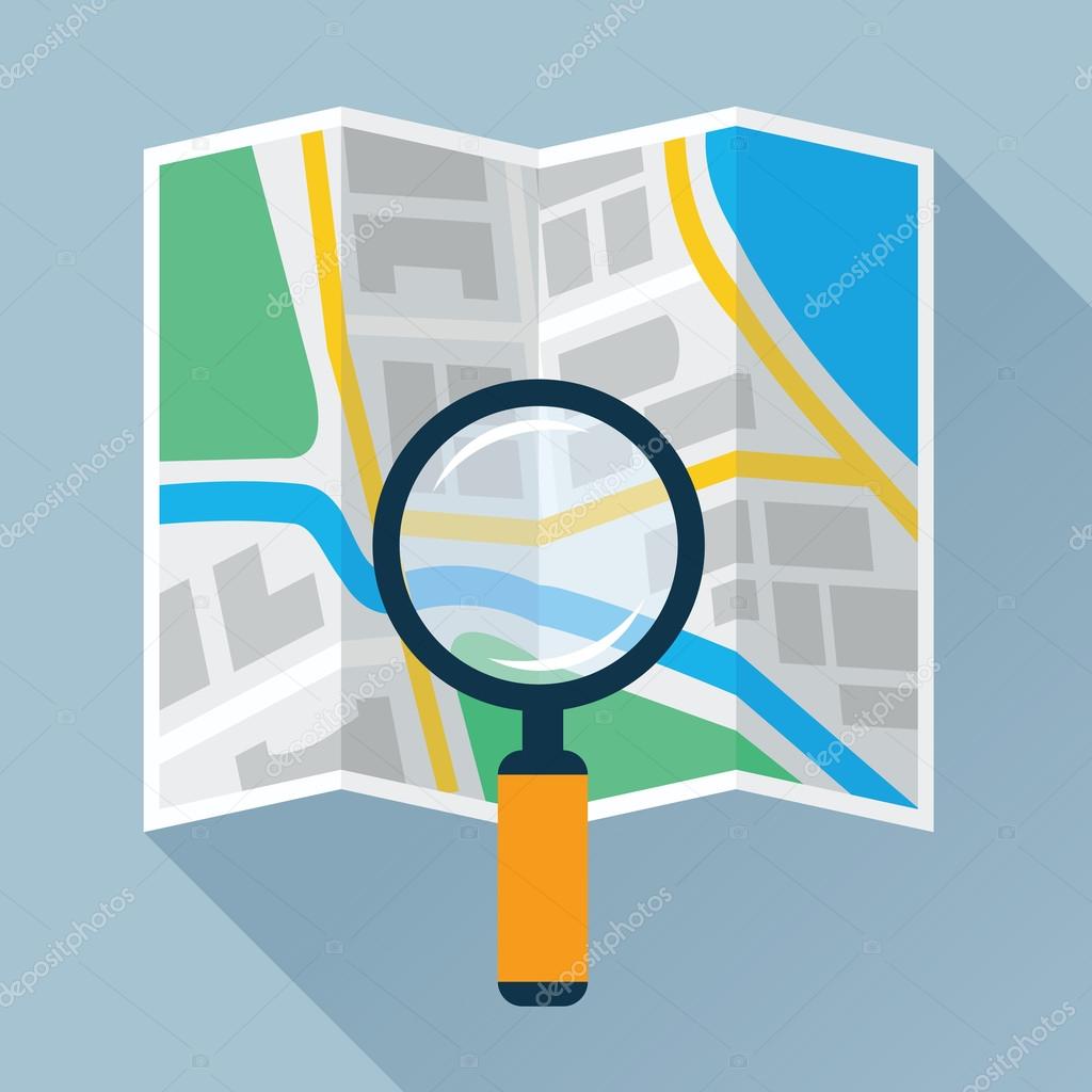 Magnifying Glass Over Folding Map Flat Icon