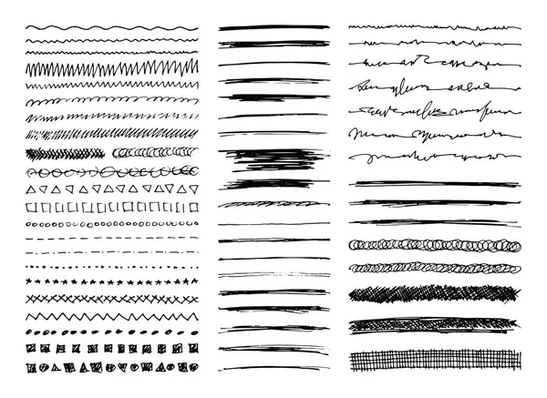 Elle çizilmiş çizgi kenarlıklar, felç ve Scribbles — Stok Vektör