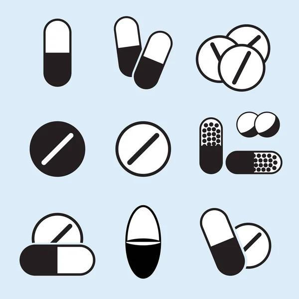 Pilules médicales icônes ensemble — Image vectorielle