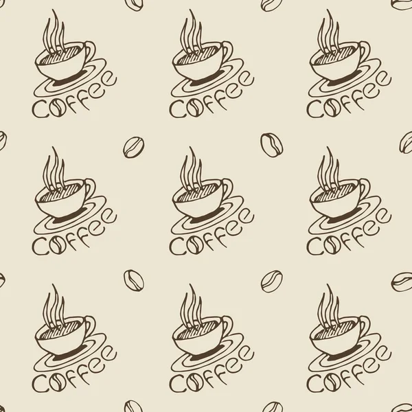 Kaffeetassen und Bohnen nahtloses Muster — Stockvektor