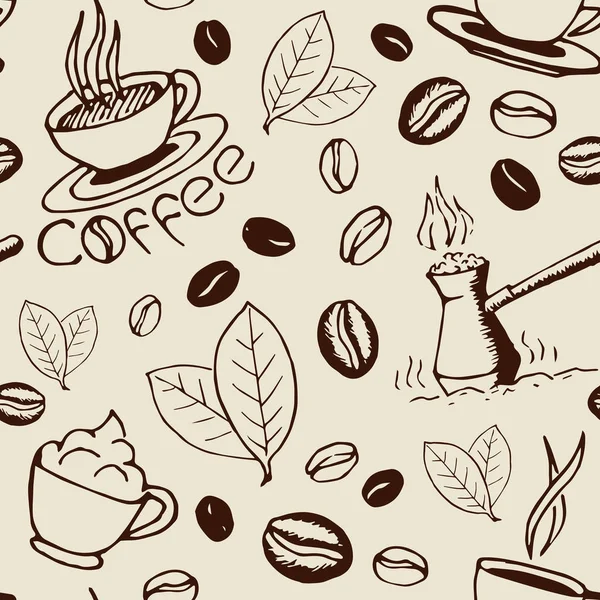 Café dessiné à la main motif sans couture — Image vectorielle