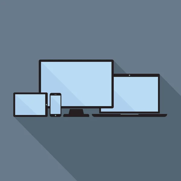 Smartphone, Tablet, Laptop en Desktop Computer plat pictogrammen — Stockvector
