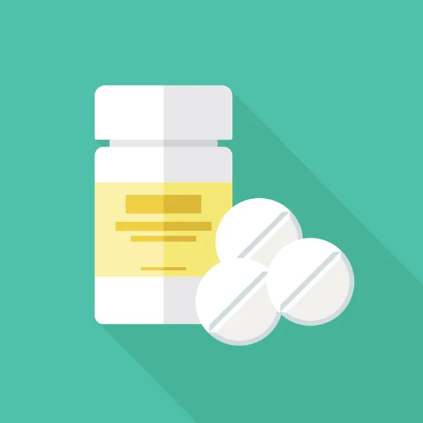 Recipiente de embalagem médica e pílulas Ícone plano — Vetor de Stock