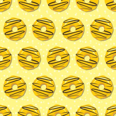 Donut kusursuz desen. Açık kremalı sarı jöleli tatlı şekerli donutlar. Yemek fırını dekorasyonu. Vektör eps8 illüstrasyonu.
