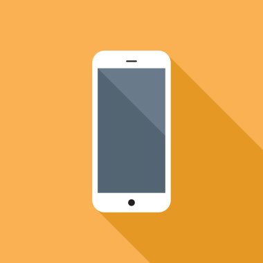 Boş ekran ile Smartphone düz simgesi. Cep telefonu ile boş perde ve uzun gölge düz stil vektör simgesi. Modern cep telefonu vektör simgesi. Eps8 temiz vektör çizim.