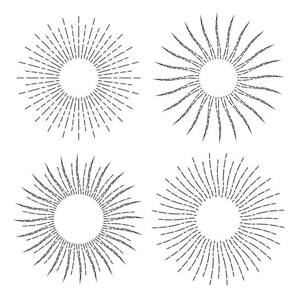 Állítsa Retro Stilizált Szimbólumok Nap Sunburst Izolált Fehér Alapon Napfény — Stock Vector