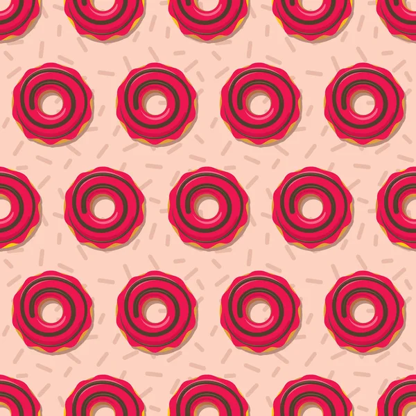 Patrón Sin Costuras Donut Rosquillas Azúcar Dulce Glaseado Esmalte Rojo — Archivo Imágenes Vectoriales