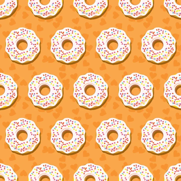 Donut Kusursuz Desen Turuncu Kremalı Beyaz Jöleli Tatlı Şekerli Donutlar — Stok Vektör