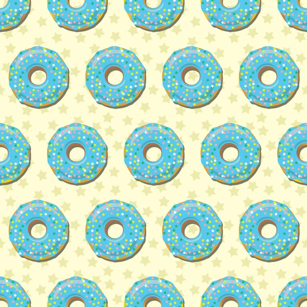 Бесшовный Рисунок Пончика Сладкий Сахар Глазури Пончики Голубой Глазури Светлом — стоковый вектор