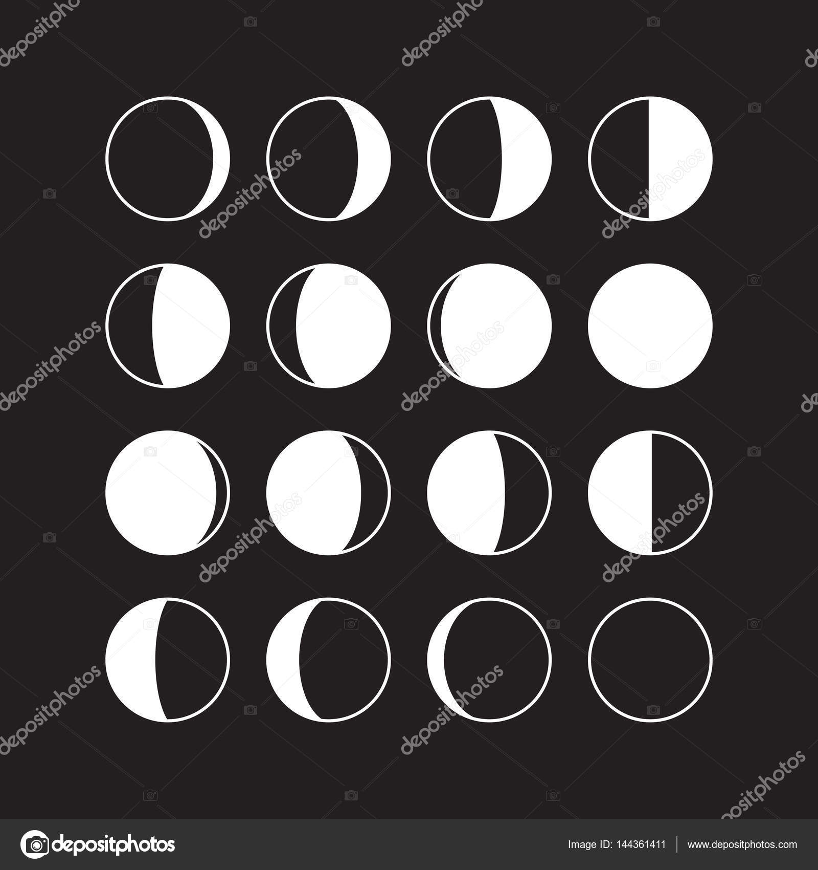 Moon crescent icons. Different shapes of moon. Vector illustration