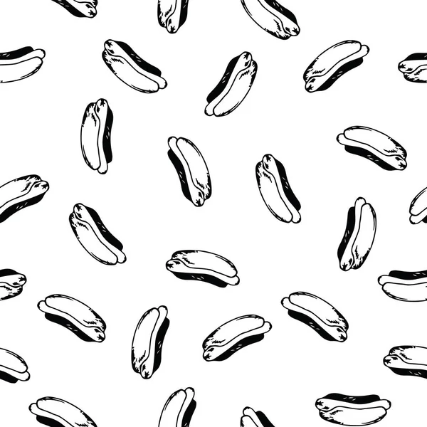 Hotdog Fondo Sin Costuras Arte Dibujado Mano Patrón Continuo Comida — Archivo Imágenes Vectoriales