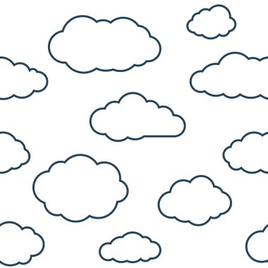 Clouds seamless pattern. White continuous background with outline sky cloudlets. Simple vector repeating texture in eps8 format. clipart