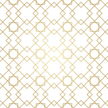Kusursuz geometrik desen. Beyaz arka planda altın çizgiler. Eşkenar dörtgen ve düğümlü doku. Soyut vektör eps8 illüstrasyonu.