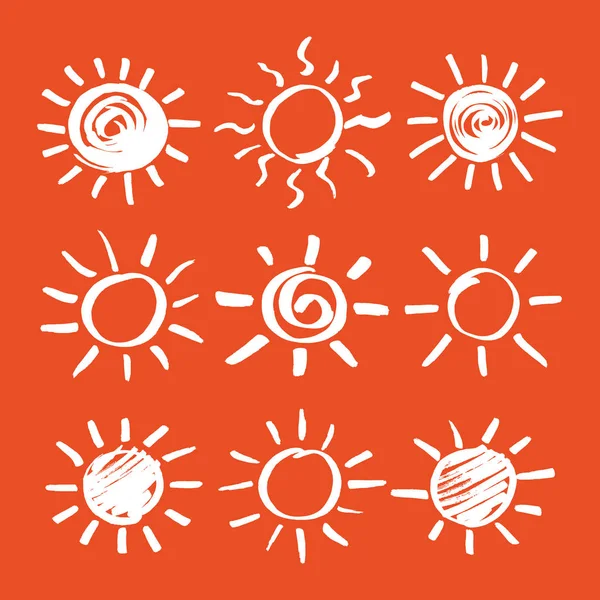 Éléments Conception Vecteur Solaire Ensemble Symboles Soleil Dessinés Main Par — Image vectorielle