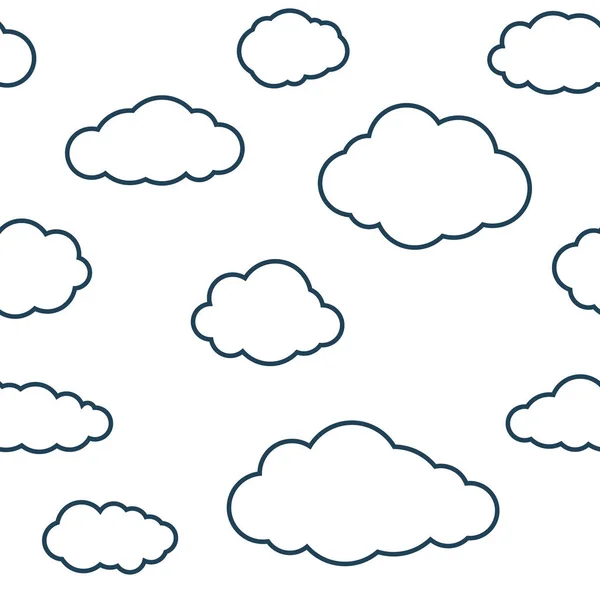 雲のシームレスなパターン 輪郭の空の雲と白い連続した背景 Eps8形式の単純なベクトル繰り返しテクスチャ — ストックベクタ