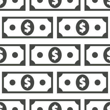 Bir dolarlık banknotun kusursuz deseni. Beyaz üzerine Amerikan para birimi sembollerini tekrarlayarak arkaplanı sarmak. Amerikan doları soyut dokusu. Greenback stil vektör eps8 illüstrasyonuName.