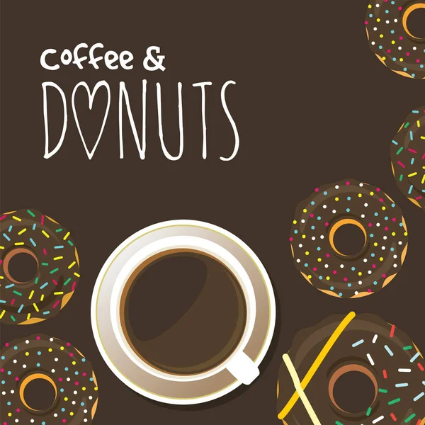 Donuts Tasse Café Chocolat Chaud Arrière Plan Pour Affiche Design — Image vectorielle