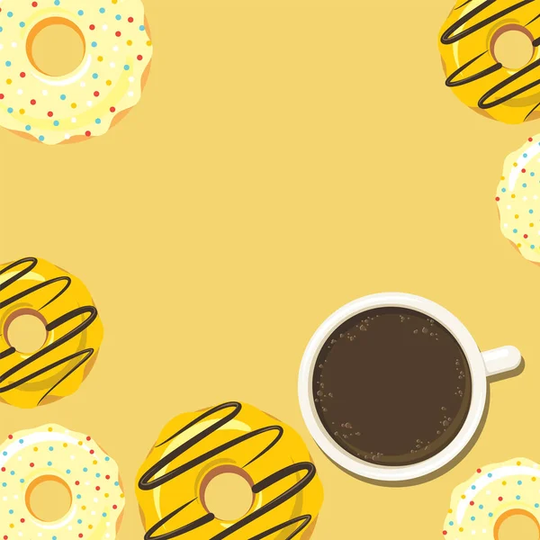 Пончики Чашка Кофе Горячий Шоколад Фон Плаката Дизайна Меню Сладкий — стоковый вектор