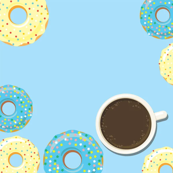 Donuts Tasse Café Chocolat Chaud Arrière Plan Pour Affiche Design — Image vectorielle