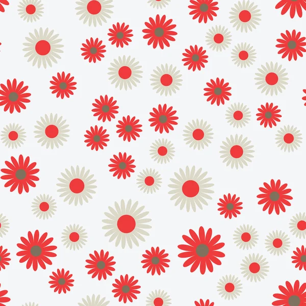 Simple Flat Flowers Seamless Pattern Colorful Blossom Randomly Placed White — Stock Vector