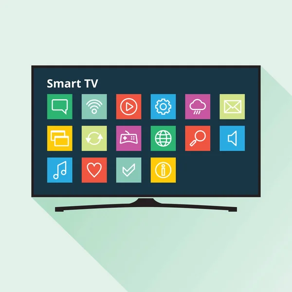 フラットスタイルのスマートテレビアイコン カラフルなアプリケーションボタンが表示されるLedテレビ ベクトルEps8のイラスト — ストックベクタ