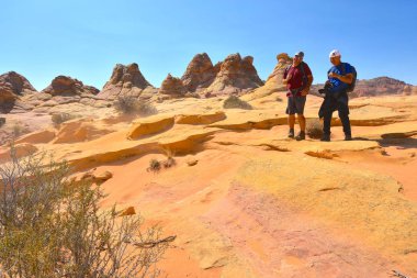 24 Ekim 2019 'da Arizona, ABD' deki Güney Coyote Buttes Patikası 'nda yürüyüşçüler