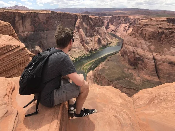 Hiker Horseshoe Bend Page Arizona Usa April 2019 — 스톡 사진