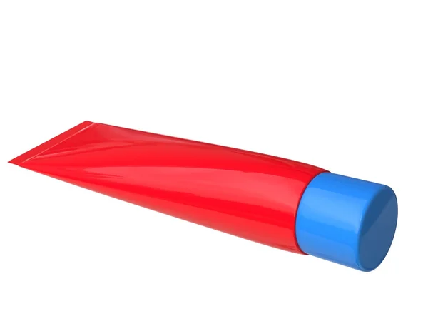 Rode unlabled plastic tube met blauwe dop — Stockfoto