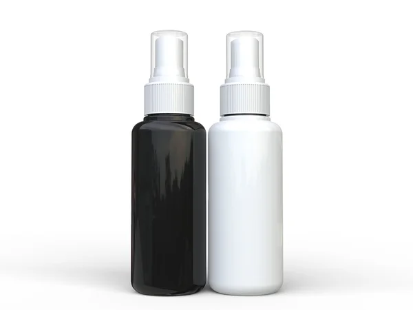 Frascos de spray fino preto e branco não rotulados — Fotografia de Stock