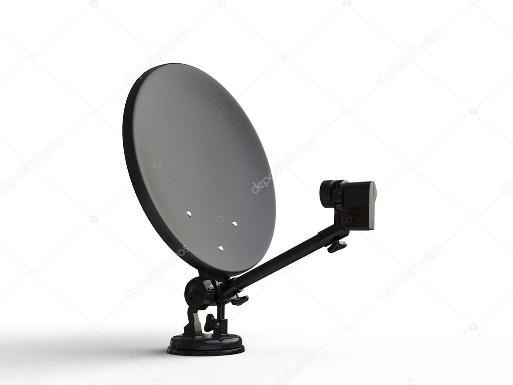 Black TV satellite dish - side view