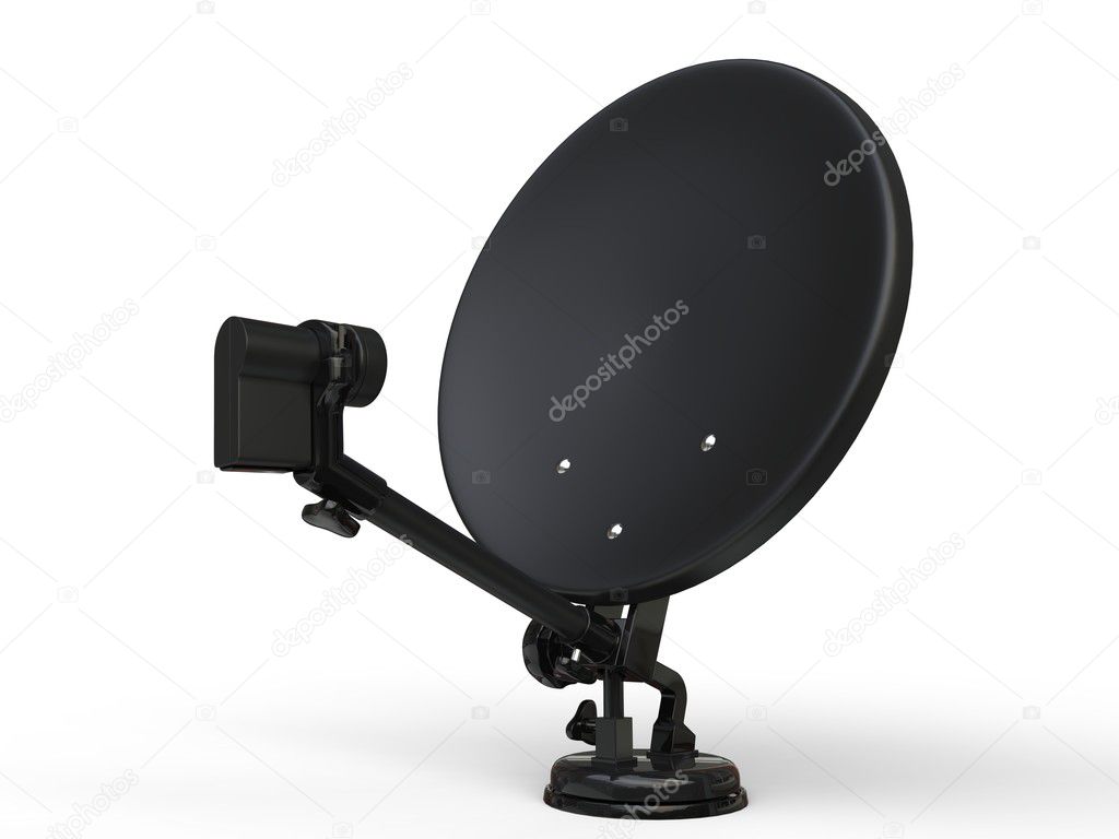 Black TV satellite dish - studio shot