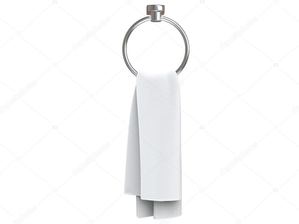 White face cloth on a round towel rack